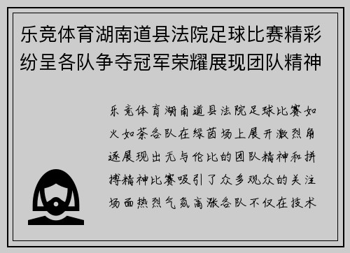 乐竞体育湖南道县法院足球比赛精彩纷呈各队争夺冠军荣耀展现团队精神