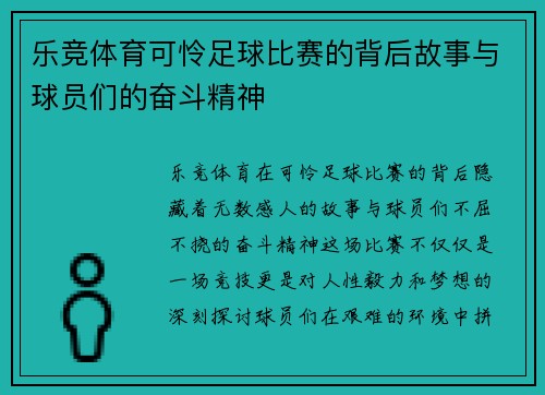 乐竞体育可怜足球比赛的背后故事与球员们的奋斗精神